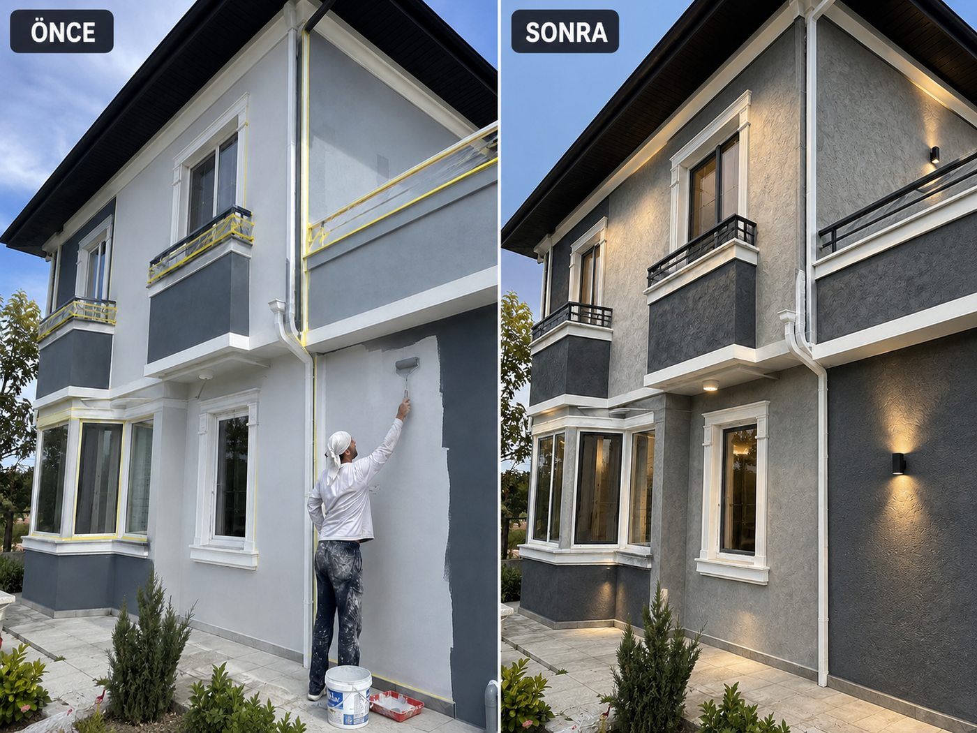 Güzelbahçe dış cephe boya öncesi ve sonrası