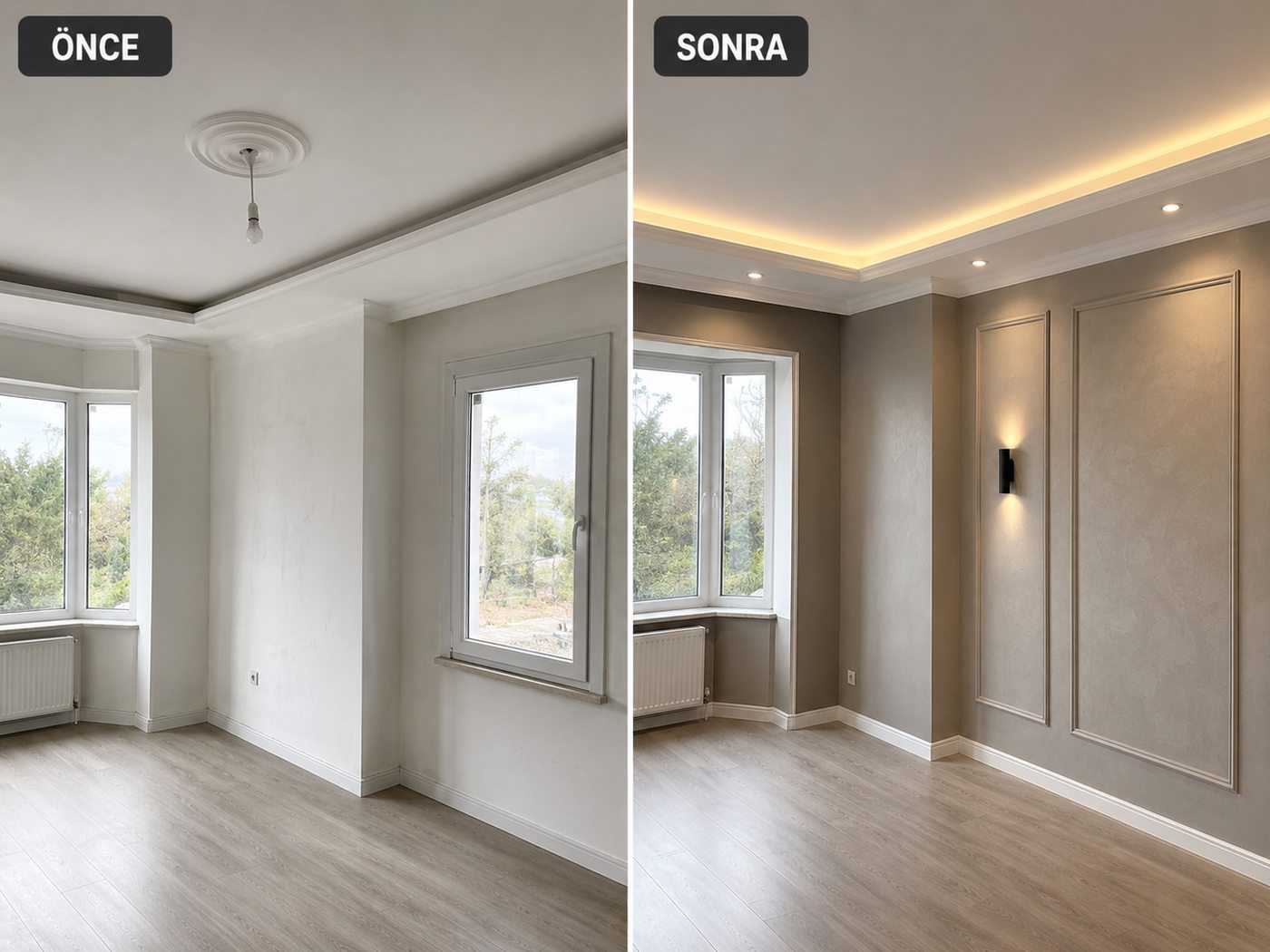 Güzelbahçe iç cephe boya öncesi ve sonrası